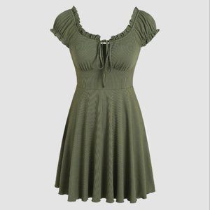 Cider - Ruffle Puff Sleeve Knotted Mini Dress